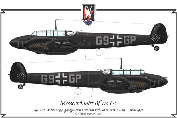 Messerschmitt Bf 110 E-2, flown by Helmut Niklas